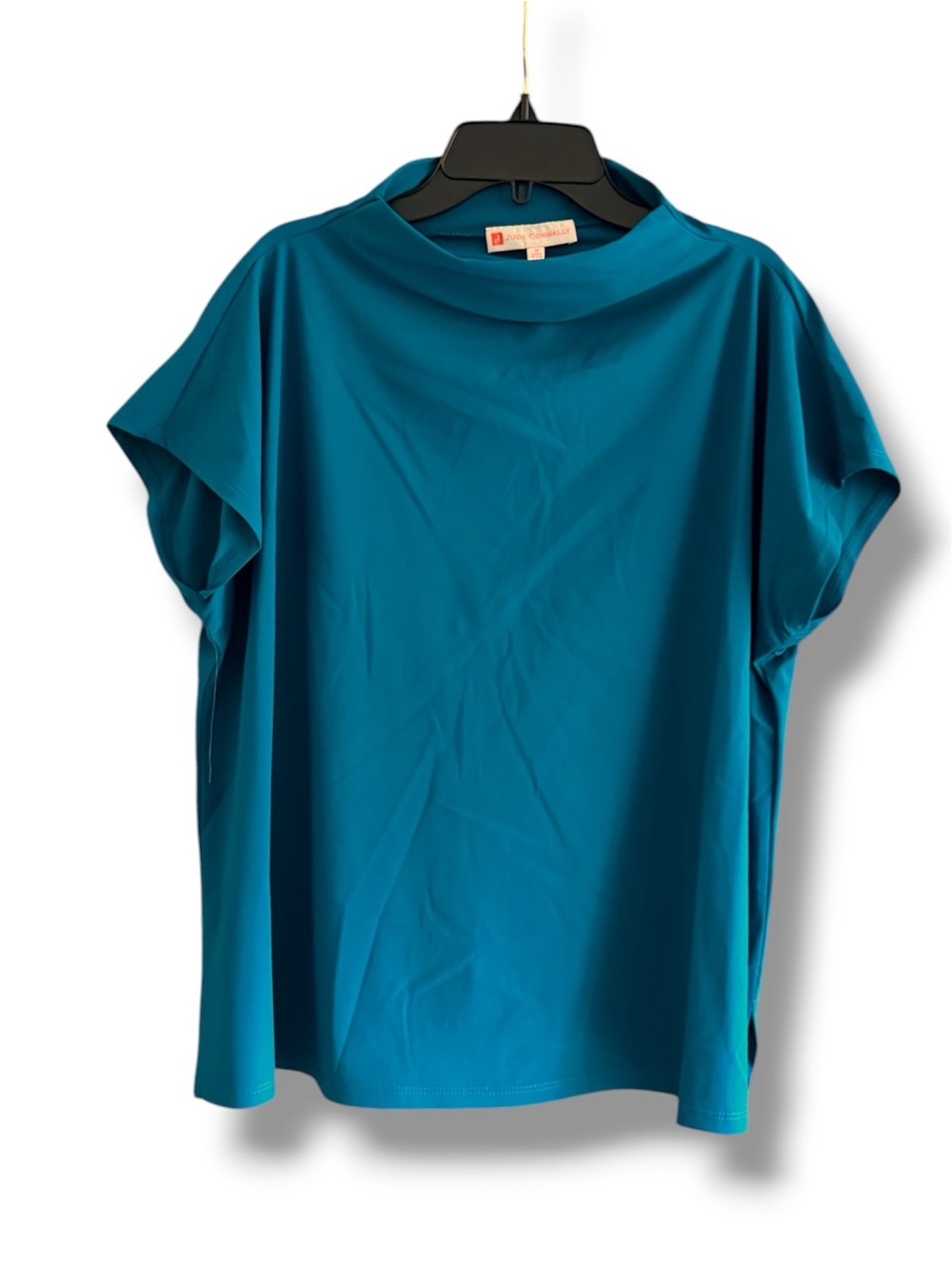 Jude Connally Teal Short Sleeve Draped Neck Women's Top